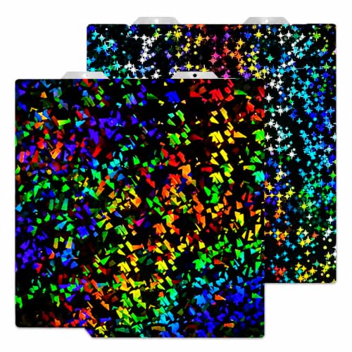 HIKUDIY 184x184mm PEF+PEY Holographic Build Plate for Bambu Lab A1 Mini Rainbow Confetti PEF+Galaxy PEY Spring Steel Plate Print Bed for Bambu Labs 3D Printer