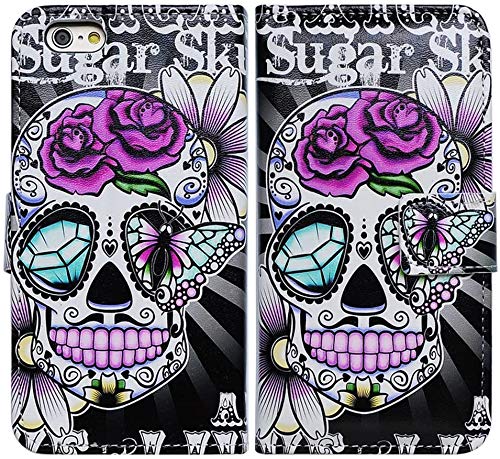 Iphone 6S Plus Case,Iphone 6 Plus Case,Bcov Purple Flowers Skull Leather Flip Phone Case Wallet Cover With Card Slot Holder Kickstand For Iphone 6+/Iphone 6S+ #TOP5
