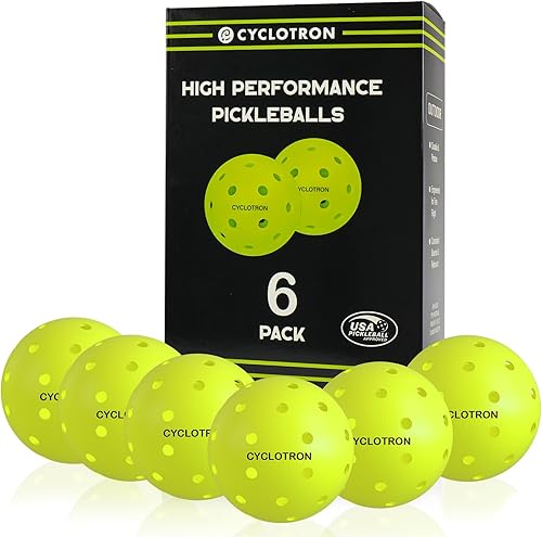 cyclotron P-40 Outdoor Pickleball Balls USAPA Approved Pickleballs, 40-Hole Precision Design, High Visibility, Durable Seamless HDPE Construction,