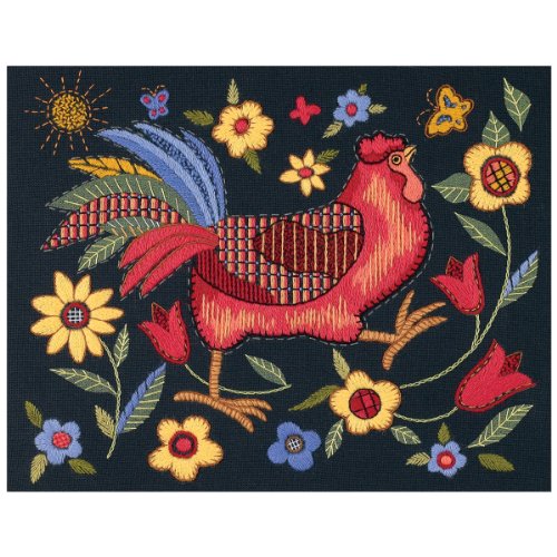 Dimensions Crafts Rooster On Black Crewel Kit 11
