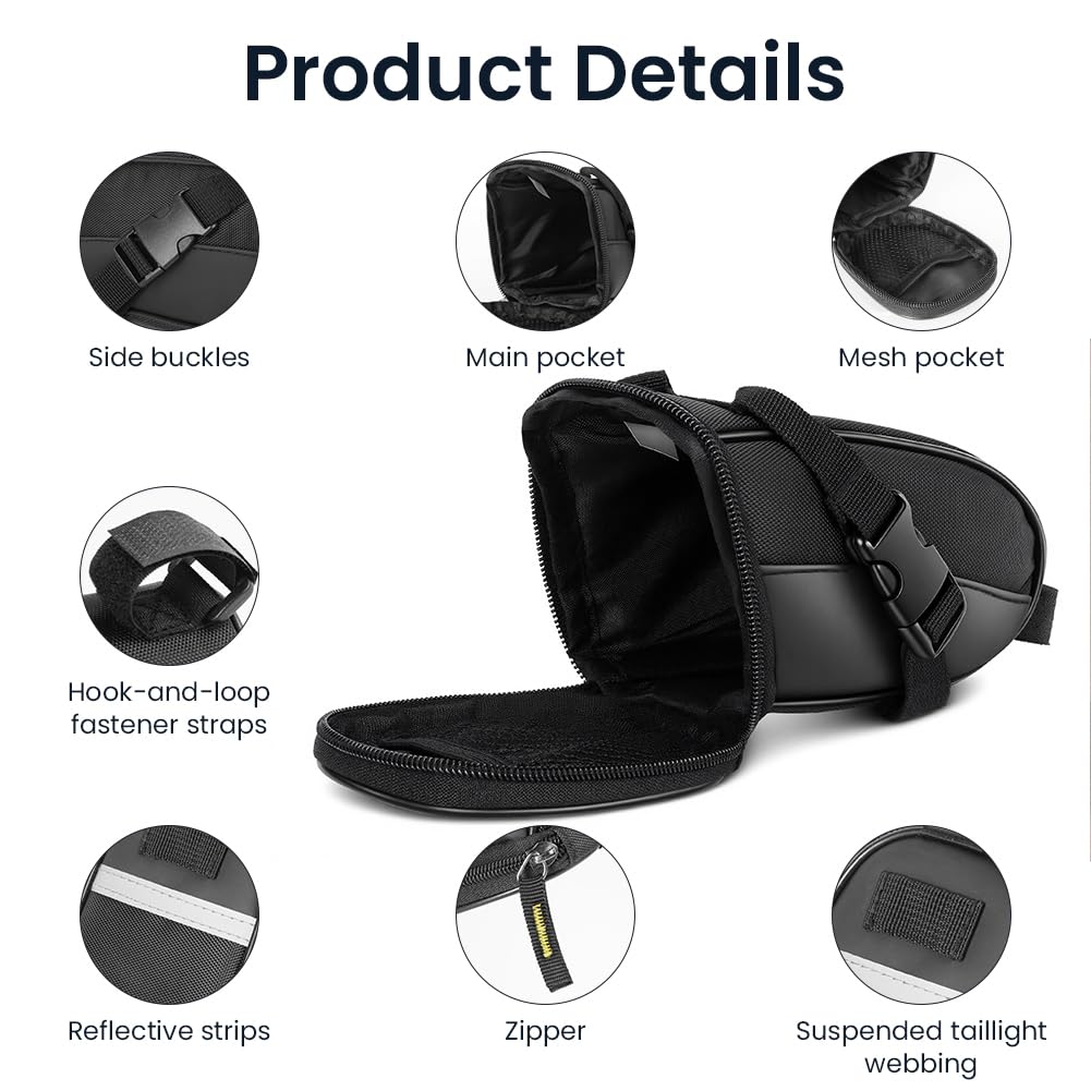 DiULi Borsa da Sella per Bici, Mini Borsa Sottosella per Reggisella da Ciclismo Riflettente per Mountain Bike Bici da Strada, Nero, 19 * 12 * 9cm - 3