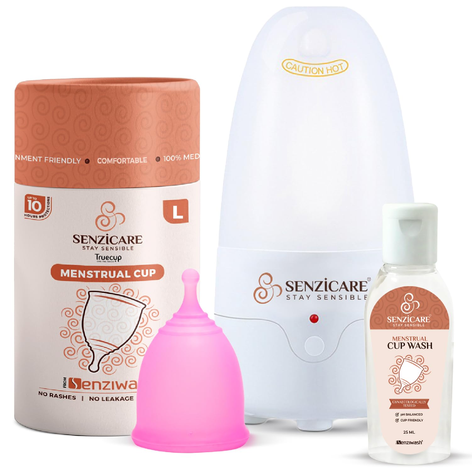 Senzicare Menstrual Cup Sterilizer | Electric Steam Sterilizer for Period Cup | Large Reusable Cup & 25 ml Wash Combo | BPA Free Auto Shut Off | Kills 99.9% Germs in 3-5 Minutes