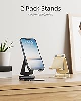 Vista 2 de Nulaxy Paquete de 2 soportes plegables dobles para teléfono celular, soporte plegable para teléfono de escritorio totalmente ajustable, compatible