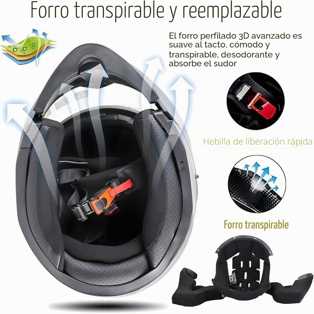 Casco Moto Modular, ECE Homologado Casco Integrales Flip Up Moto Jet Scooter para Mujer Hombre Adultos Antivaho
