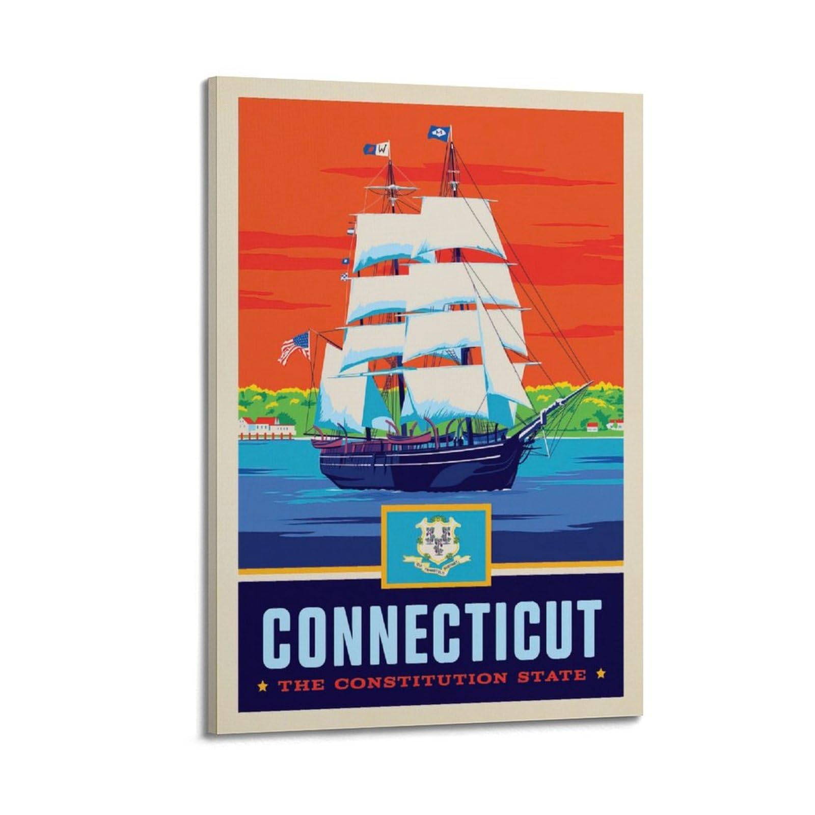 DLJGDS Vintage Travel Posters Connecticut State Pride Decorative Painting Canvas Wall Posters And Modern Family Bedroom Decor 24x36inch(60x90cm)