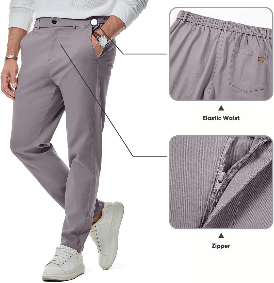 JMIERR Men's Chino Pants Casual Elastic Waist Tapered Golf Trousers - Image 4