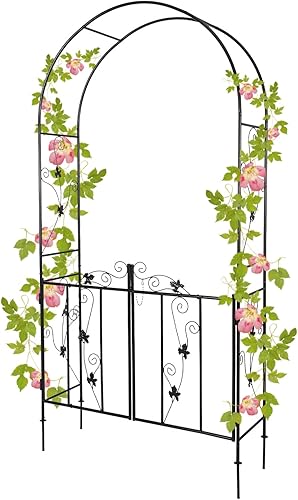 Miniatura 4 de Arco de jardín al aire libre, gótico, 8 pies 4 pulgadas de alto x 4 pies 7 pulgadas de ancho, enrejado de metal, decoración de escalada, arco de