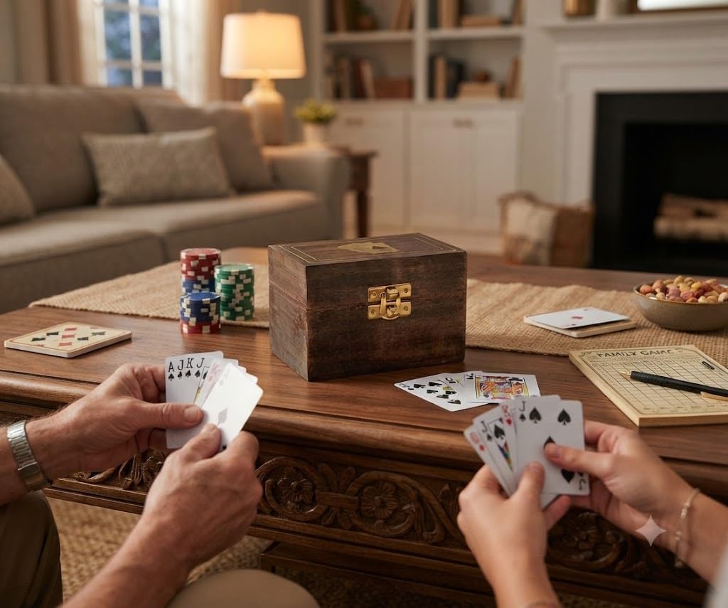 Wooden Playing Card Holder Deck Box Storage Case Organizer Includes Cards image 2