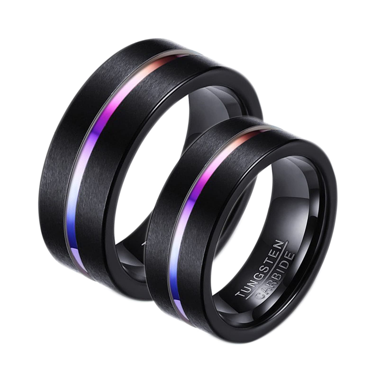 EpinkiMatching Wedding Bands for Men and Women, 8MM Tungsten Black Brushed Ring Simple Ring 2PCS Couples Jewellery
