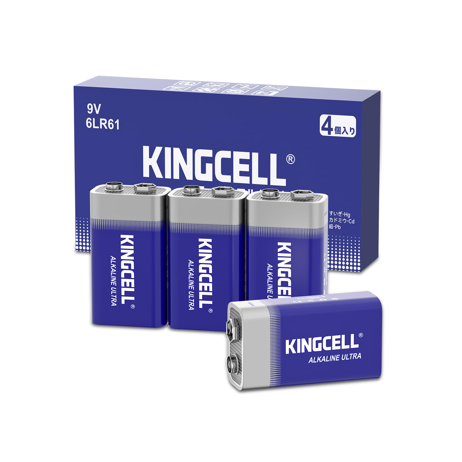 KINGCELL 9V形 アルカリ乾電池 4個セット 高性能 7年保証期間 煙検…