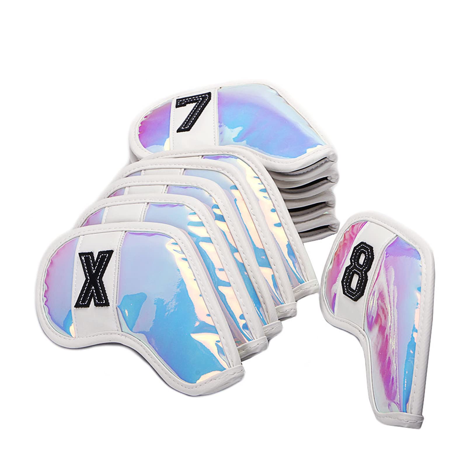 Copricapo in Ferro da Golf Copricapo Protettivo in TPU Putter per Mazze da Golf Coprimazze Riflettenti Impermeabili Durevoli 10 Pezzi con Nastro Magico,White