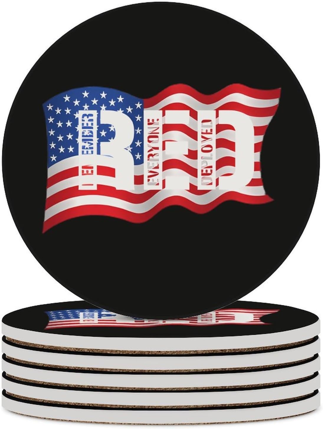 Remember Everyone Deployed U.S. Funny Round Ceramic Coasters for Drink Absorbent Cup Holders Tabletop Protection