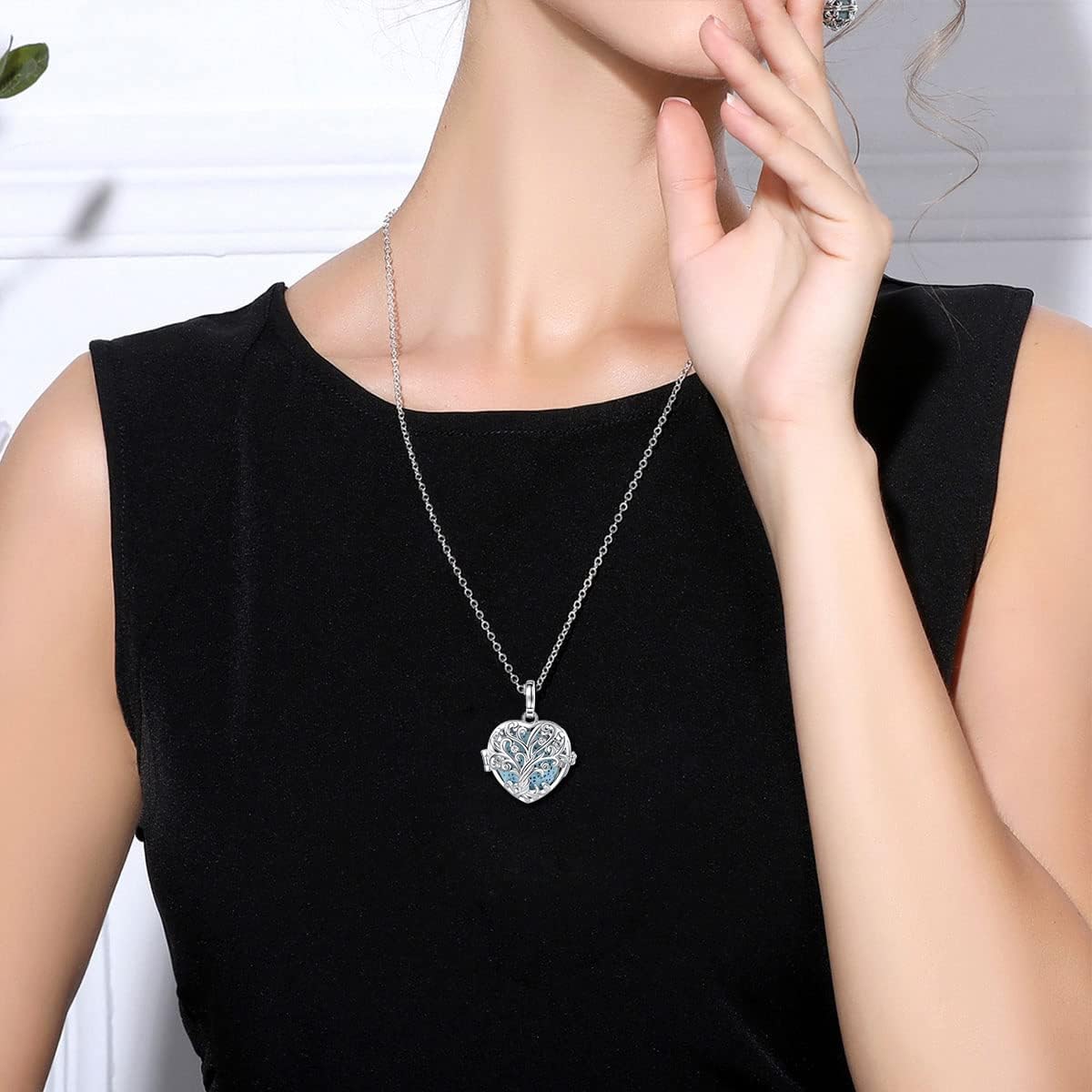 INFUSEU Tree of Life Pendant Aromatherapy Necklace for Women Essential Oil Diffuser Jewelry Healing Lava Rock Stone Heart Spiritual Gifts Items for Meditation Yoga Aroma Perfume