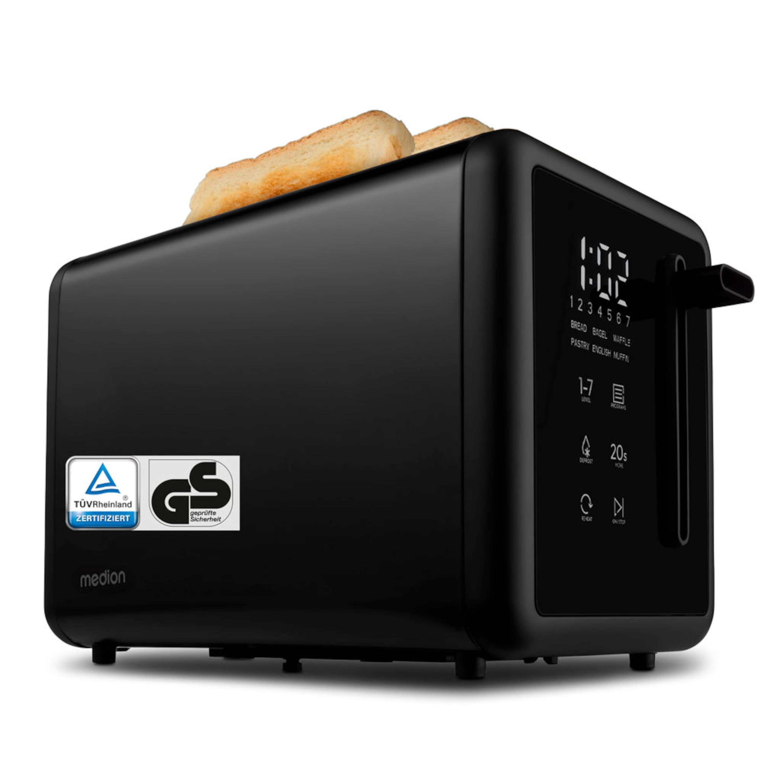 MEDION Toaster 2 Scheiben mit Brötchenaufsatz (7 Bräunungsstufen