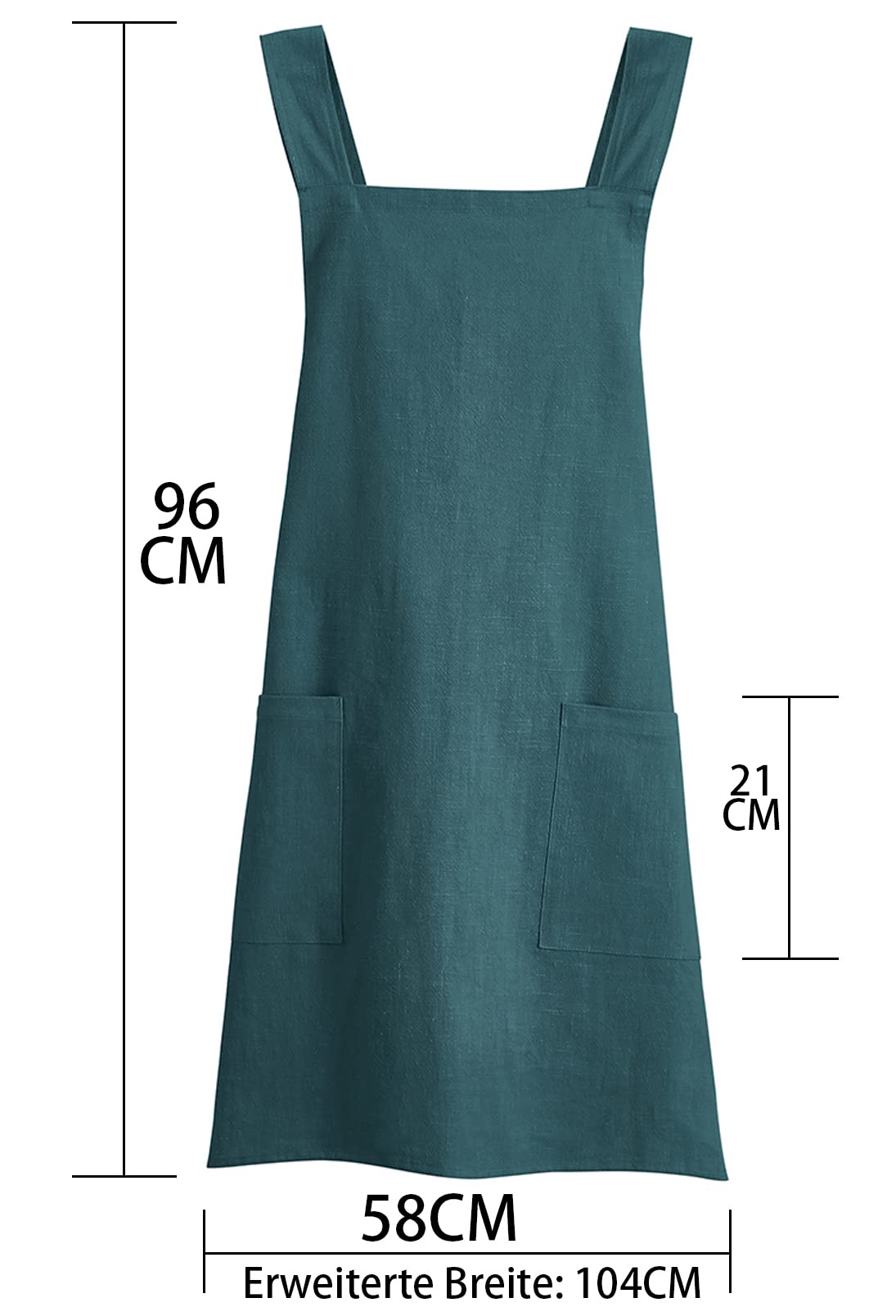 Baumwoll Leinen-Schürze für Damen – ohne Bindebänder, gekreuzte Rückenschürze mit Taschen, ideal für Floristen, Cafés und Küche