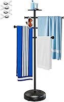 Semoprus 63-Inch Pool Towel Rack with Wheels, Storage Tray & 6 Adjustable Bars - Portable Hot Tub Spa Holder