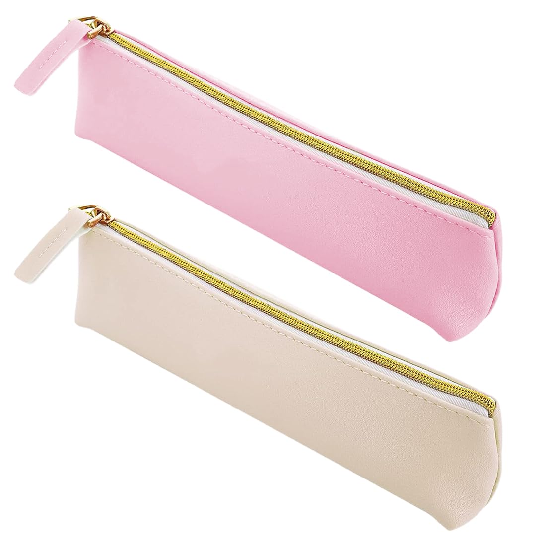 SSRDFU 2 pcs Estuche de Cuero para lápices - Bonito Estuche, Bolsa de papelería estética, Bonita Bolsa con Cremallera, Bolsa de cosméticos portátil para lápices de bolígrafos, Rosa/Blanco
