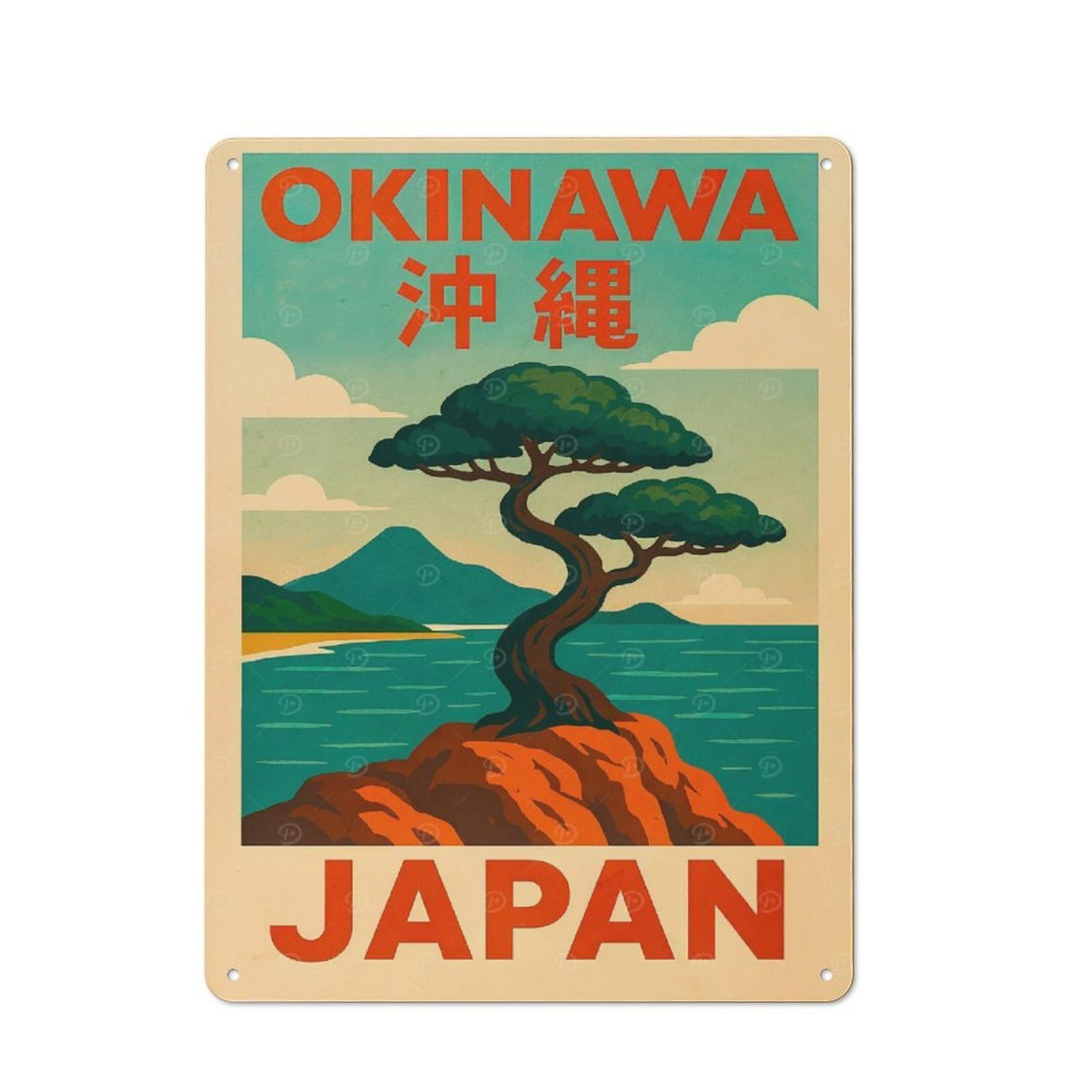 Junmoney Style-14 Cosy Okinawa Japan Travel Metal Plaque 40X30cm, Kitchen Wall Decor For Kitchen, Cafe, Pantry Or Dining Room