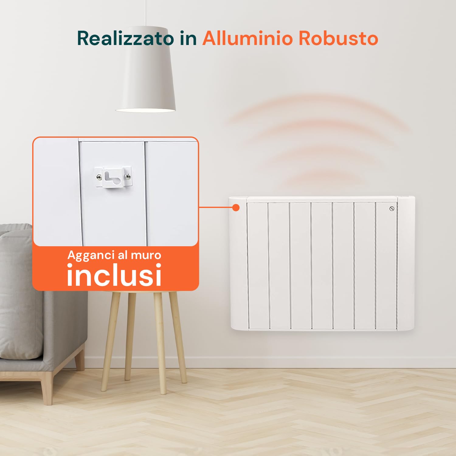 Radiatore Elettrico 1500W per Comfort Domestico e in Ufficio - Alluminio Durevole, Portatile & Montabile a Muro, Sicurezza e Controllo Intuitivo