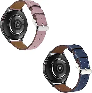 Italy Genuine Leather Watch Bands Compatible with Samsung Galaxy Watch 7 6 5 4 40mm 44mm, 5 Pro 45mm, 6 4 Classic Active 2, 20mm Quick Release Leather Watch Replacement Band for Women Men(Pack of 2)