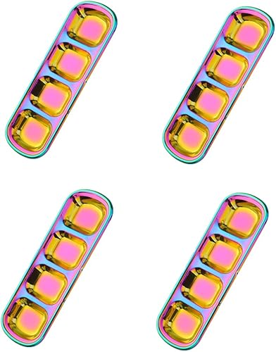 Miniatura 8 de Juego de 4 bandejas de acero inoxidable con 4 compartimentos para salsa, vinagre, soja, barbacoa, olla caliente, aperitivos y otras cenas de fiesta,