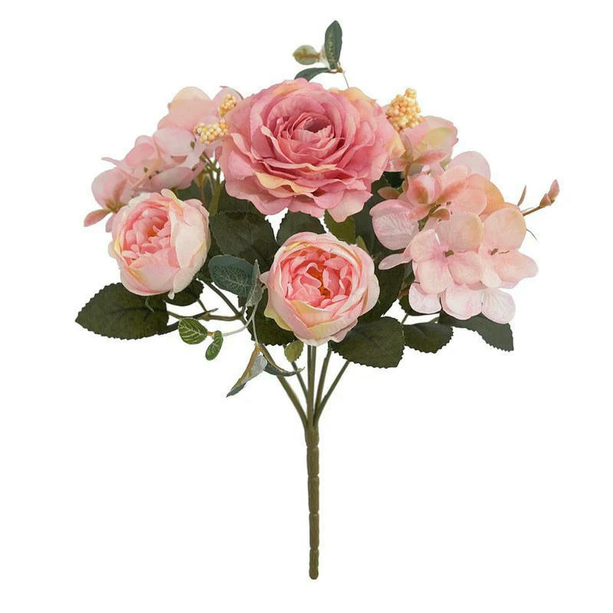 Ayhtud Pink Artificial Flowers Retro Silk Rose Bouquet Hydrangea Peony Vintage Bride Holding Fake Plants Home Wedding Decoration Accessories