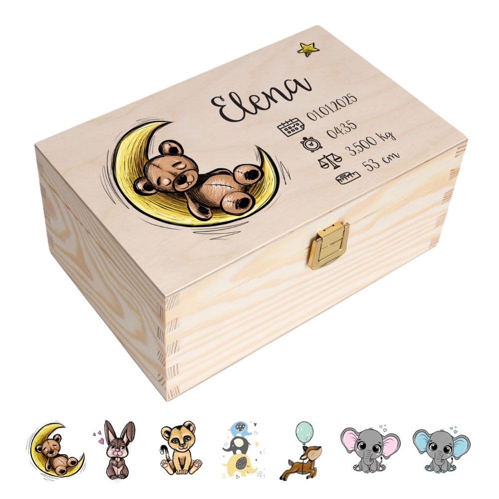 Creative Deco Personalised Baby Memory Box | Custom Keepsake Boxes | Unique Gift for Newborn Boy or Girl | Customised Wooden Storage Box with Hinged Lid | UV Print