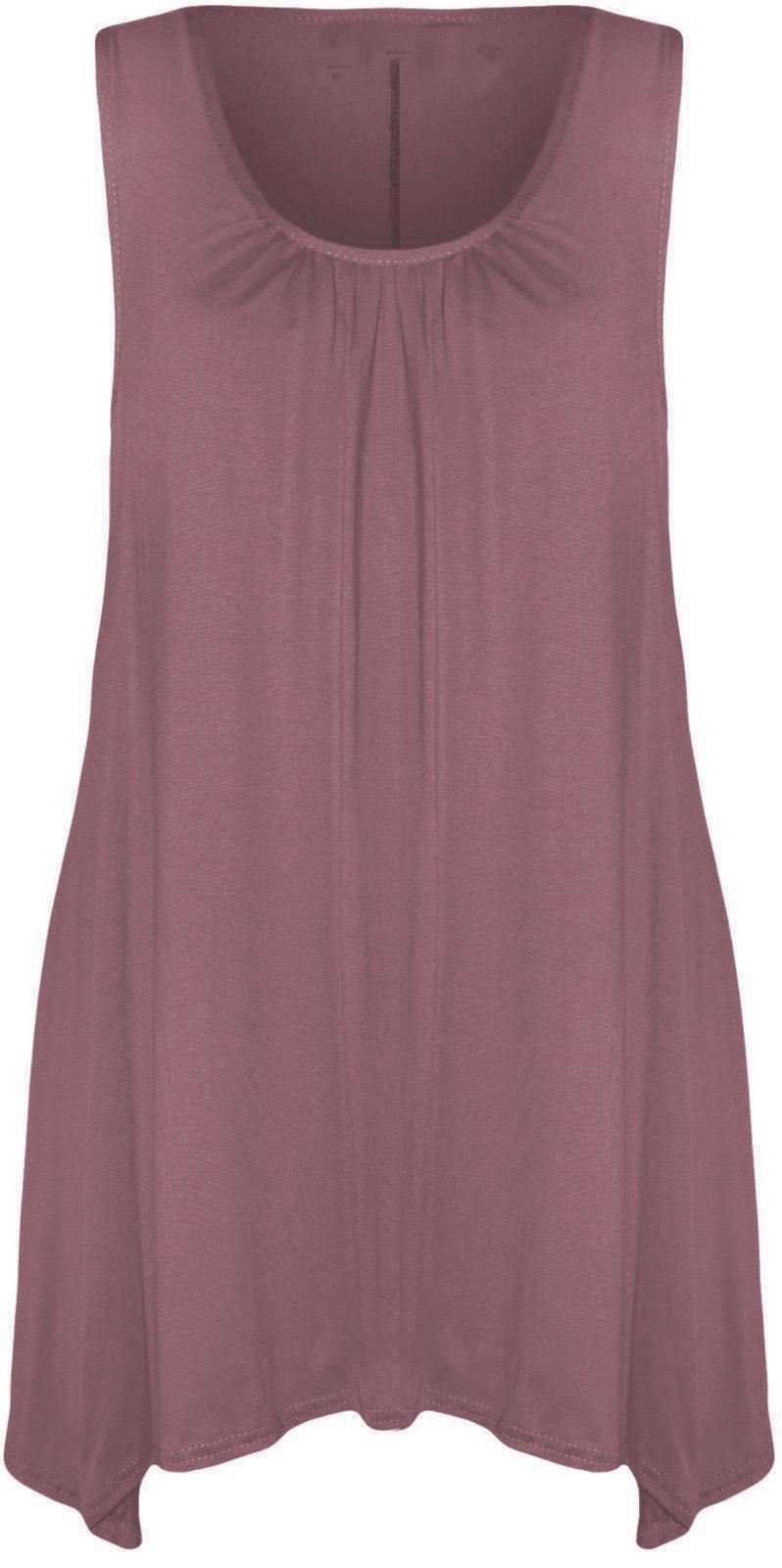 Mustwearit New Womens Ladies Hanky Hem Baggy Summer Casual Long Tunic Vest Top UK Size 8-26 Brown