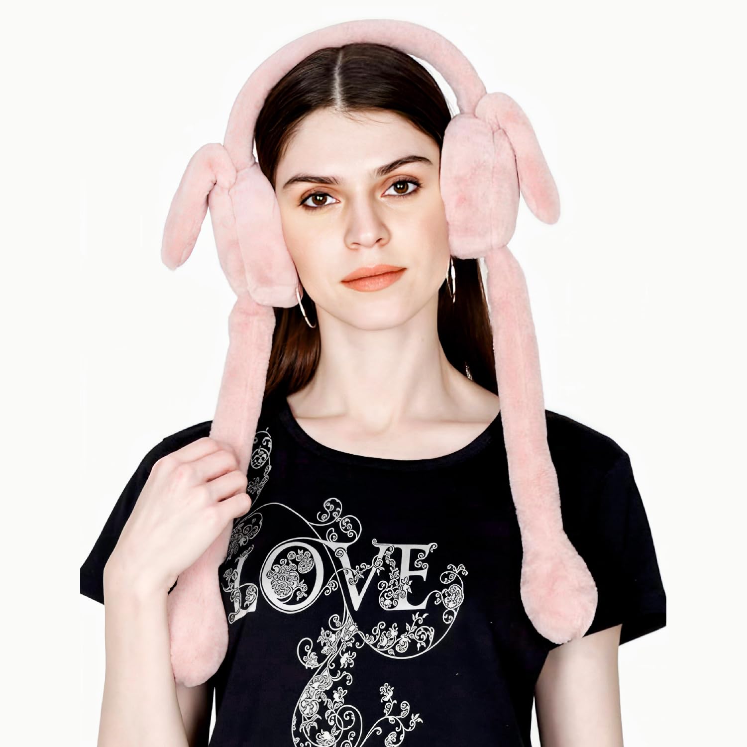Moving Bunny Ear Headband with Jumping Ears & Chu-Chu Sound, Soft Plush Rabbit Earmuffs for Kids, Girls, Teens and Women, Warm Winter Ear Warmer for Outdoor Play, Parties and Gifts