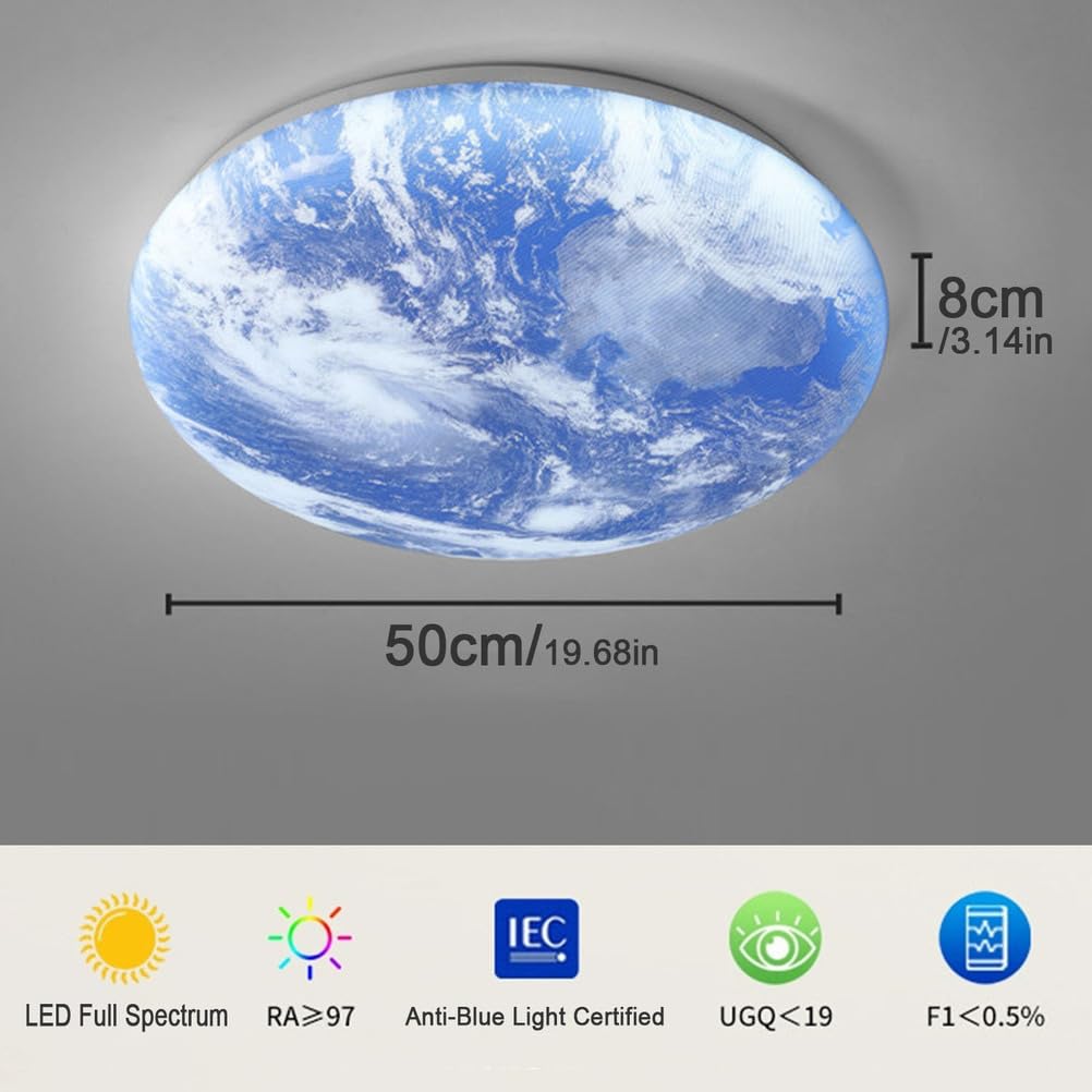Lampa sufitowa LED Księżyc, nowoczesne wzornictwo, możliwość ściemniania, dekoracja ścienna 3D, motyw ziemi, z pilotem zdalnego sterowania, do sypialni lub salonu, 50 cm.