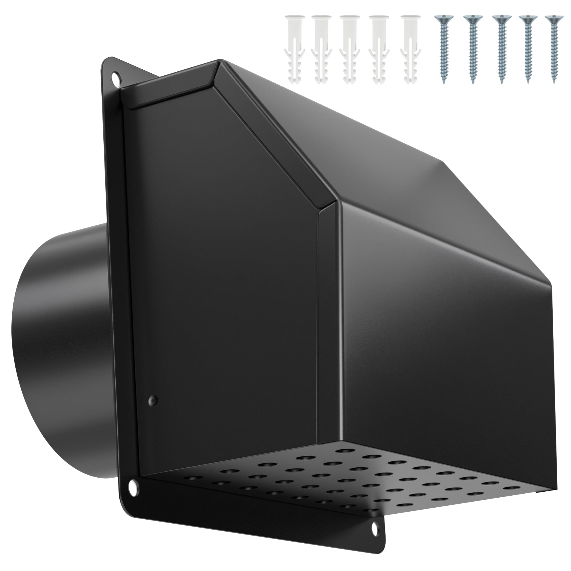 4 inch Dryer Vent Cover Outdoor,Wall Vent Cover for Dryer Outside with Rubber Cushioned Non Return Flap - Galvanized Steel Exhaust Vent Cover External Cap for Dryer Ducting/House/Range Hood/AC Black