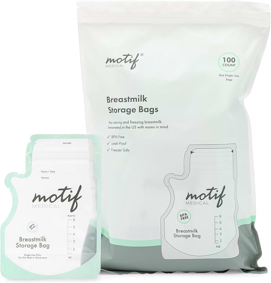 Motif Medical 母乳 Storage Bags - 母乳 Freezer Bags w/輕鬆 Pour Spout, Write-On Label - Leak-Proof Double Zipper Milk Bags 適用於 母乳 - 母乳哺育 Mom Gifts (6 盎司, 100 入)