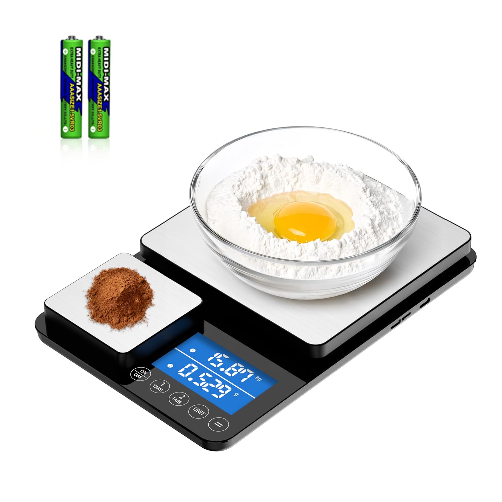 Dual Platform Digital Kitchen Scale, [500g/0.01g & 15kg/1g] Diyife High Precision Food Scale - Intelligent Accumulation, 7 Units, Auto Shut Off, Tare, LCD, Compact Stainless Steel for Cooking Baking-image-6