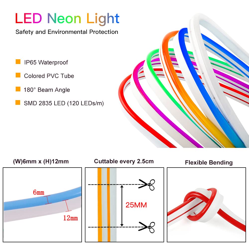 XUNATA Striscia LED al Neon Dimmerabile con Interruttore Dimmer Tattile, Nastro Leggero a Corda Flessibile DC 12V, Fai da te Home Art Decor Luce Pubblicitaria Commerciale (Bianca, 5m)