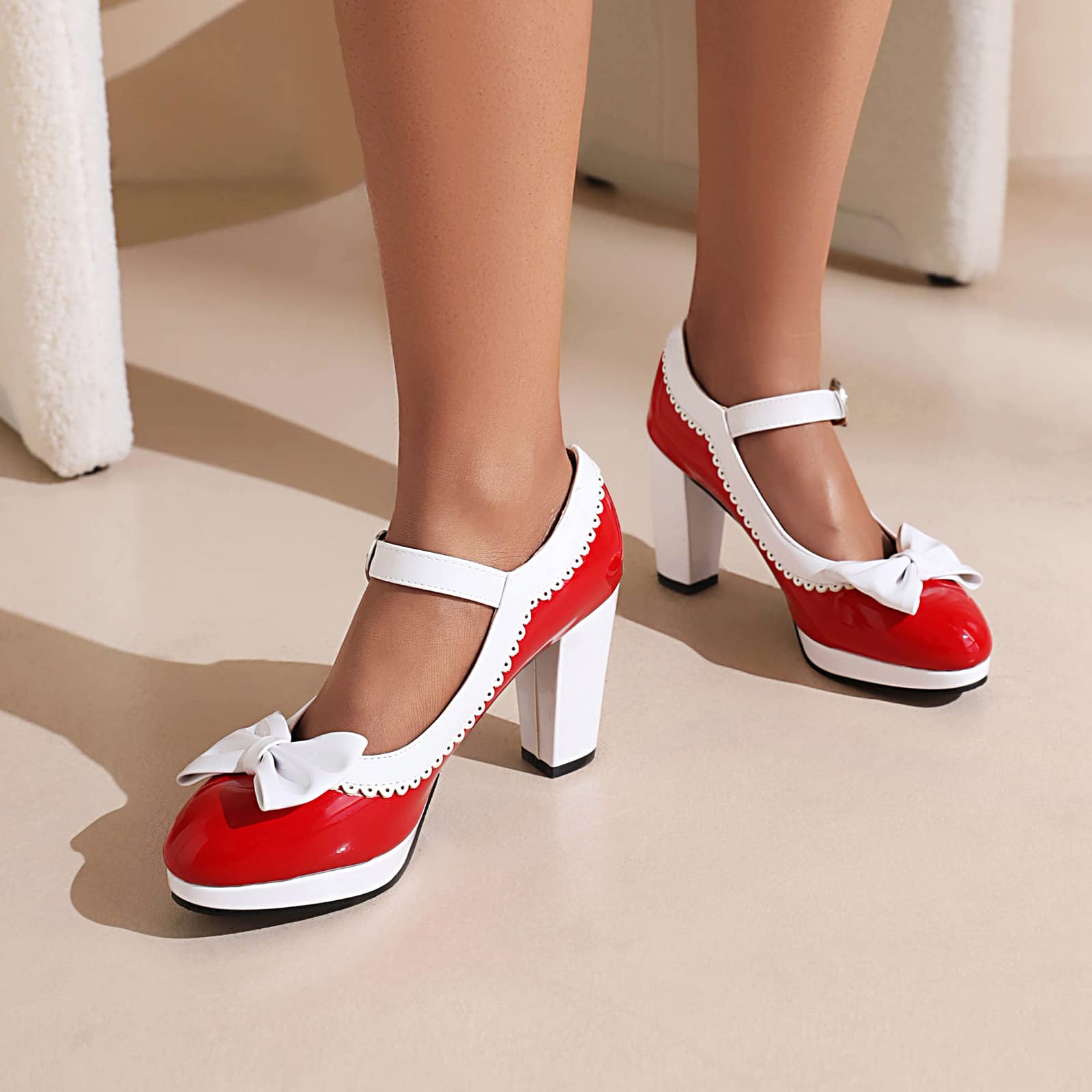 Mary Janes à Bout Rond Doux pour Femmes avec Plates-Formes Basses et Talon Bloc