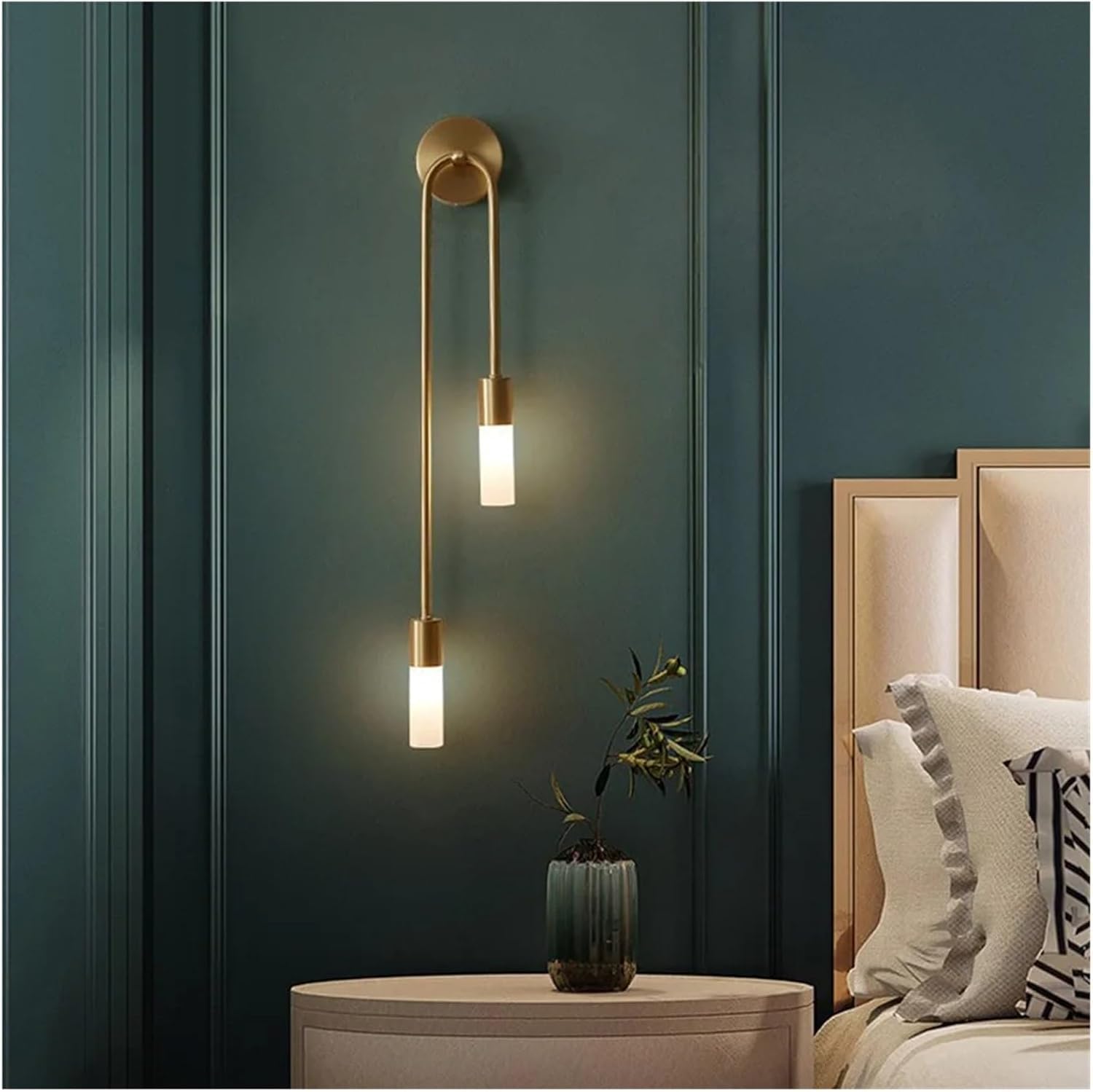 ASerZenith Wall Sconces, Modern Brass Wall Light - Black Gold Copper Acrylic Bedroom Bedside Aisle Staircase Indoor Lighting Wall Sconce Lamp,Gold Left H55Cm