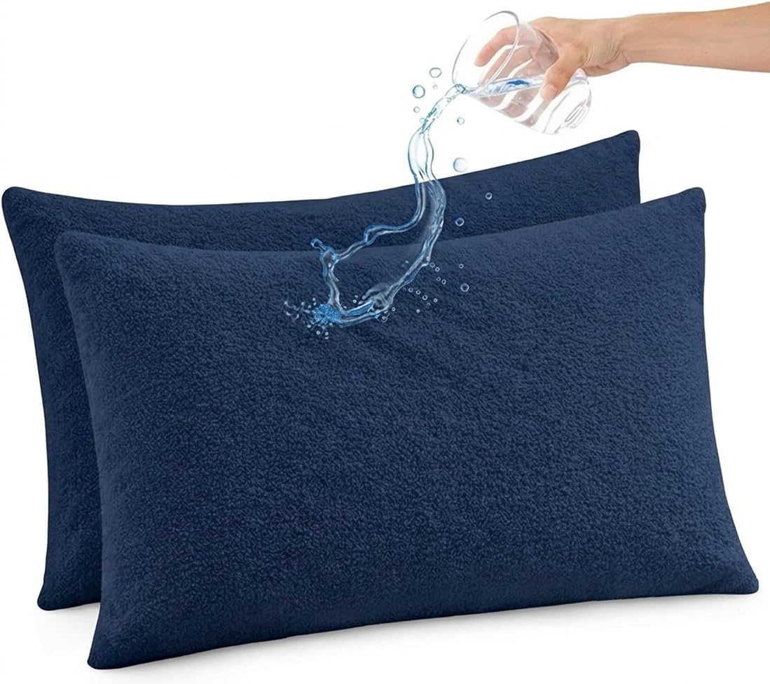Sea Monk Waterproof Pillow Protector Set of 2 (18 x 28 Inch - Navy Color) Pillow Protector with Zippered Closures | Waterproof Pillow Protection Cover with Zipper