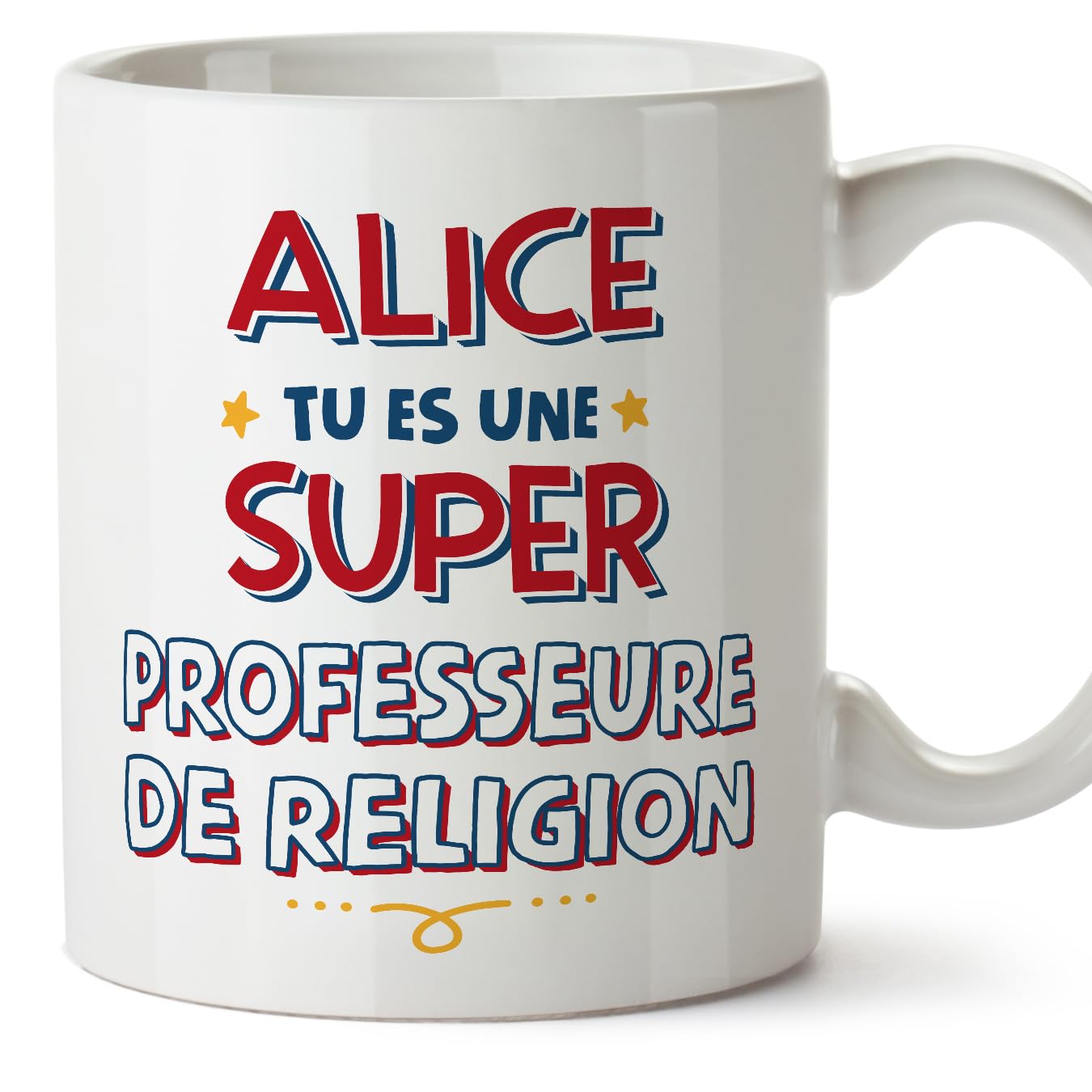 MUGFFINS Personalised Mug for Religion Teacher Woman - in French - Tu ES Super - Funny Custom Gift for Colleagues - Ceramic 11oz Mug