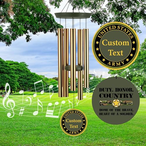 Image of Deep Tone Wind Chimes for Army Soldiers Memory Gifts, Personalized Name /Date /Text Wind Chimes for US Military, Sympathy Gifts for Veteran, Veterans Day Gift(Produced in Texas)