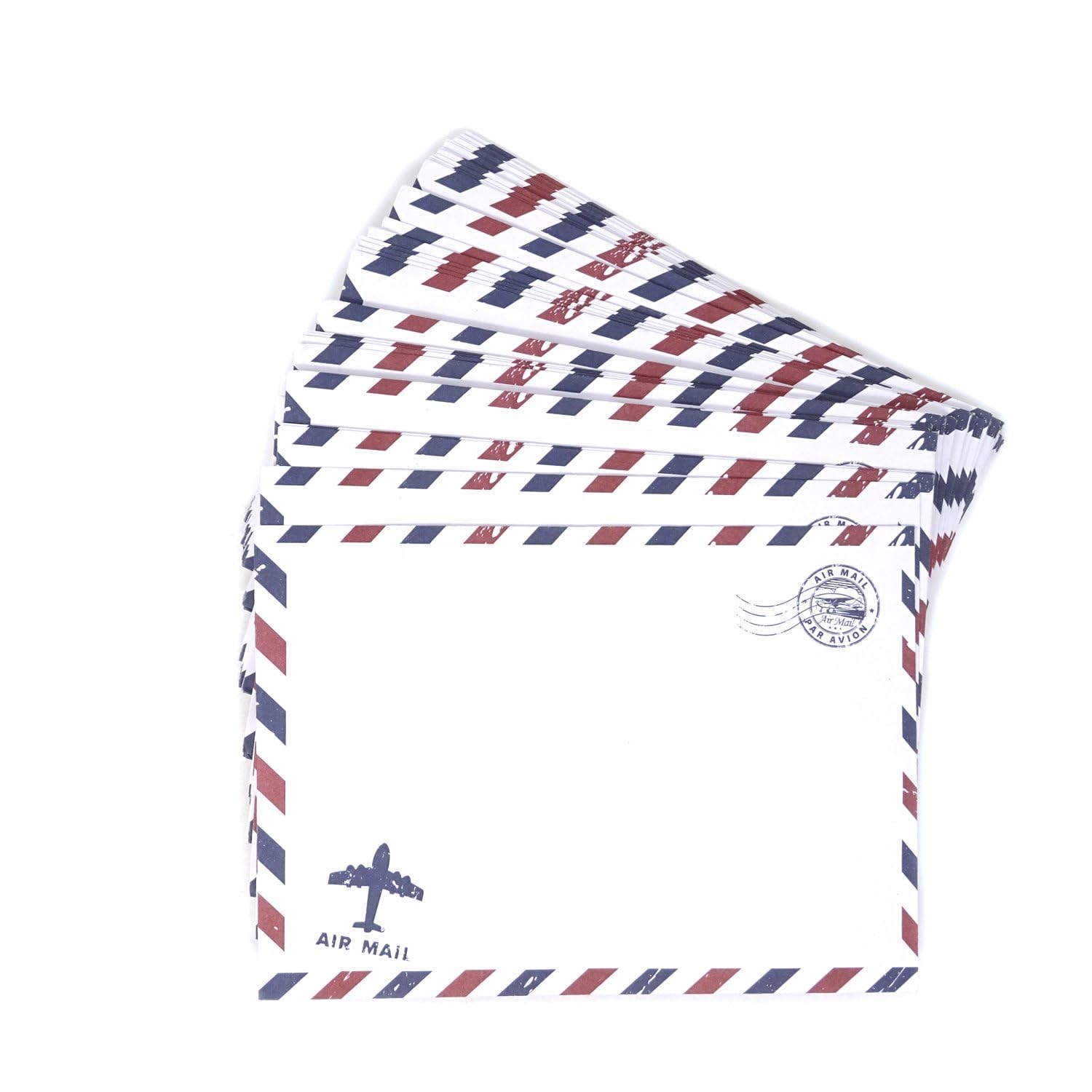 "50PCS White Airmail Envelopes Creative Airmail Theme Invitation Letter Envelopes for Letters, Christmas Letter, Postcards"