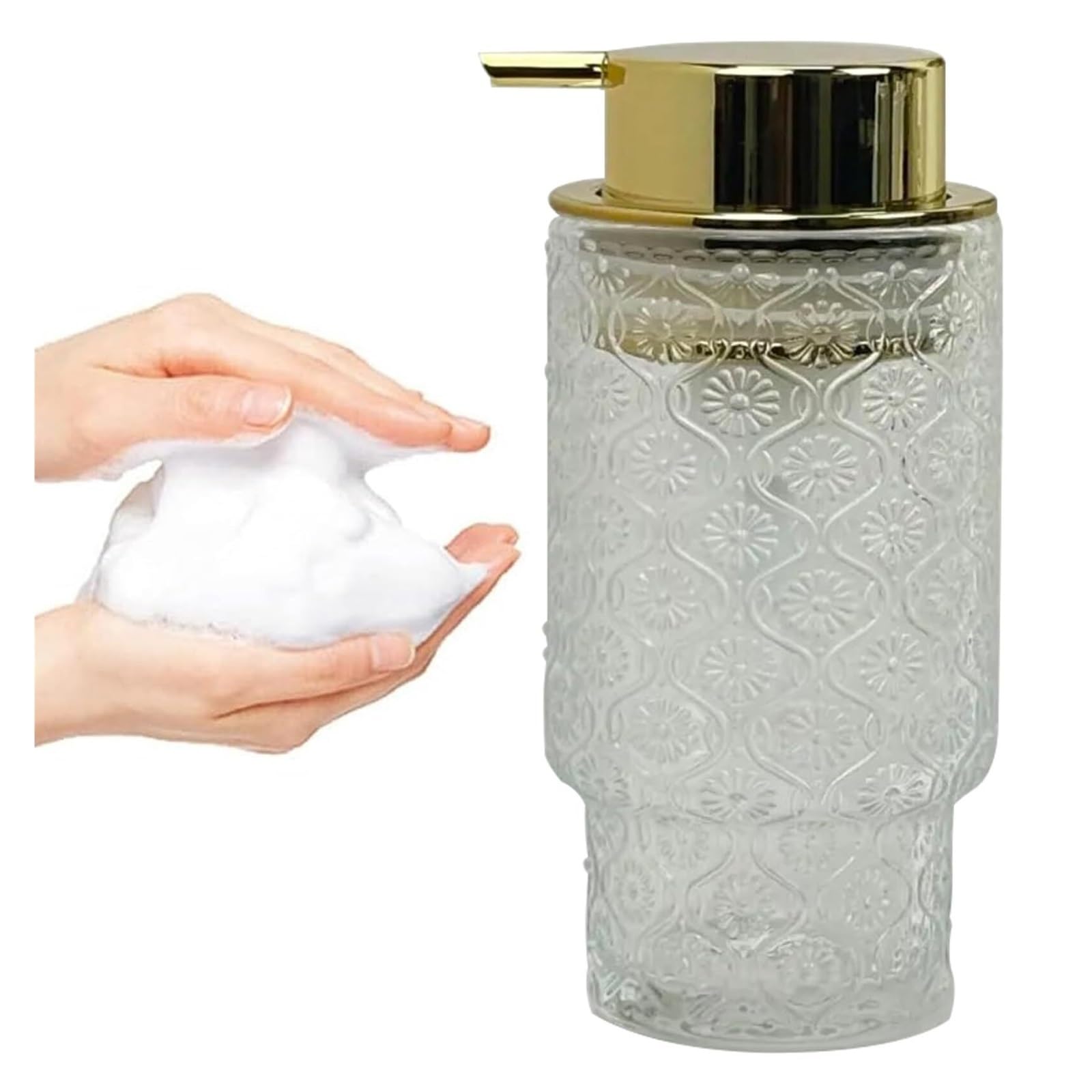 Qyleee Clear With Gold Pump Hand 11Oz Clear Hand Wash Pump For Bathroom And Kitchen, Refillable Dish Liquid Dish For Bathroom(Clear With Gold Pump)