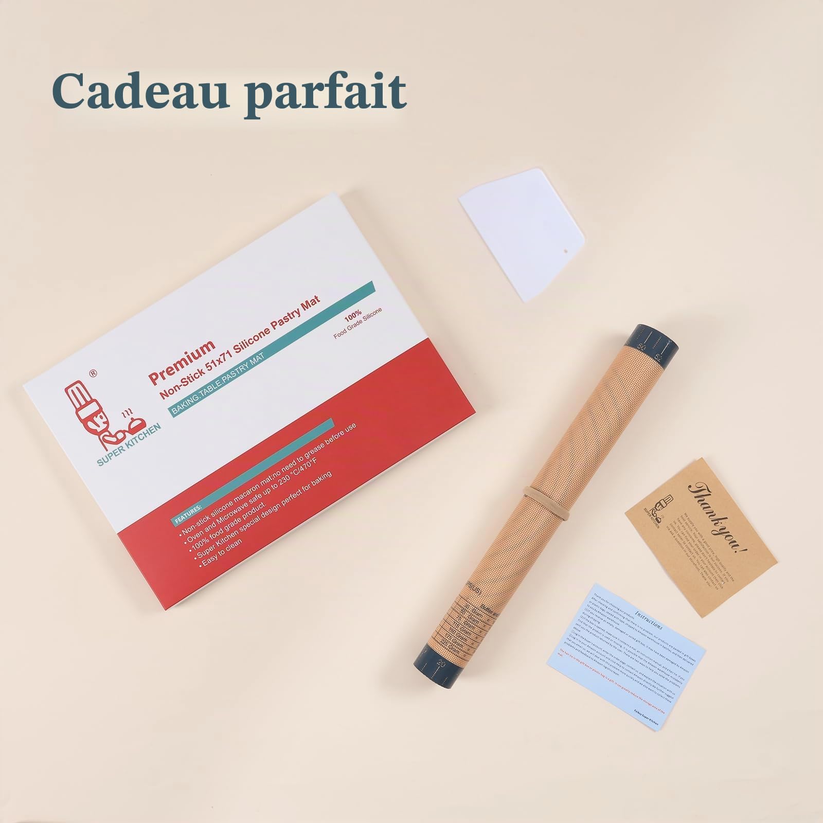 Tapis à Pâtisserie en Silicone Antidérapant 71×51cm avec Grattoir à Pâte Gris