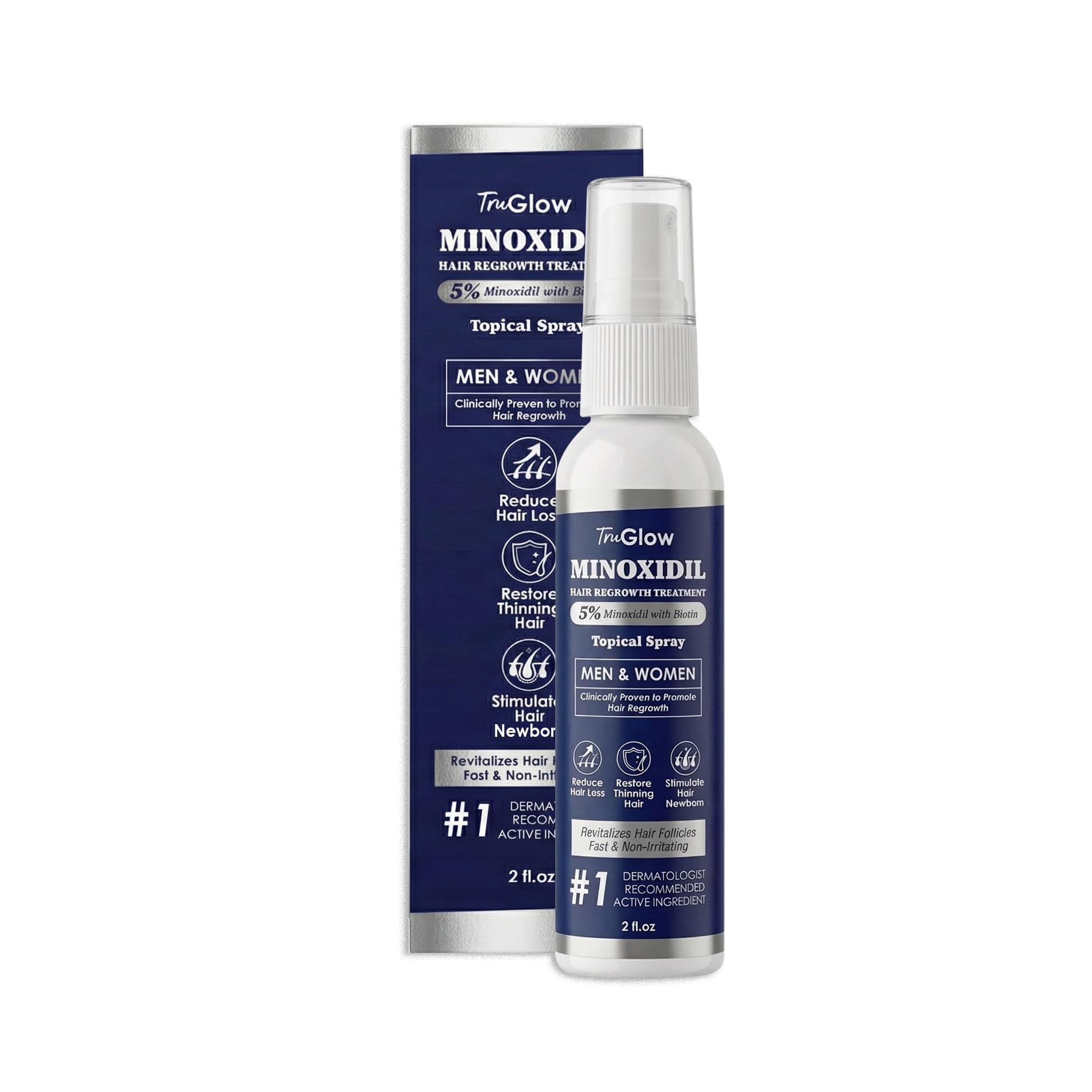 TruGlow 5 Minoxidil Hair Regrowth Treatment Spray for Men Women with Thinning Hair Topical Scalp Solution Unscented -
