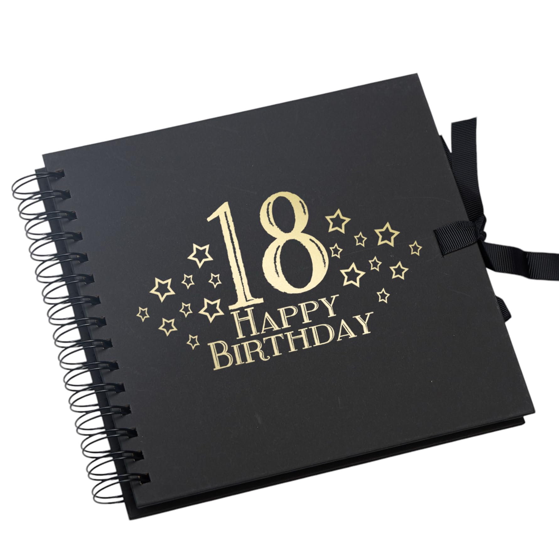 18th Birthday Memory Book with Star Design, Spiral-Bound Photo Album, Multiple Colours Customisable Scrapbook (Black)