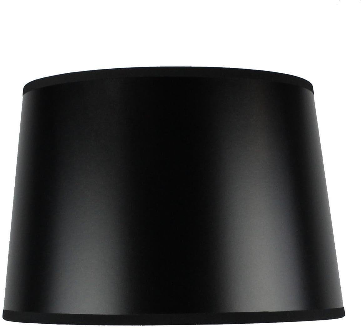 10x12x08 Hardback Shallow Drum Lampshade Black Parchment with Brass Spider fitter - Perfect for table and desk lamps - Medium, Black