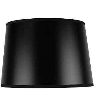 10x12x08 Hardback Shallow Drum Lampshade Black Parchment with Brass Spider fitter - Perfect for table and desk lamps - Medium, Black