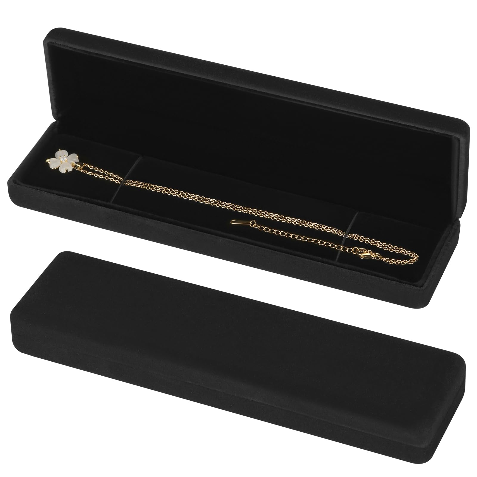 KUKUVR 2 Pieces Metal Velvet Necklace Bracelet Gift Box, Soft Lining Bracelet Pendant Long Chain Organizer Holder Display Case for Wedding Engagement