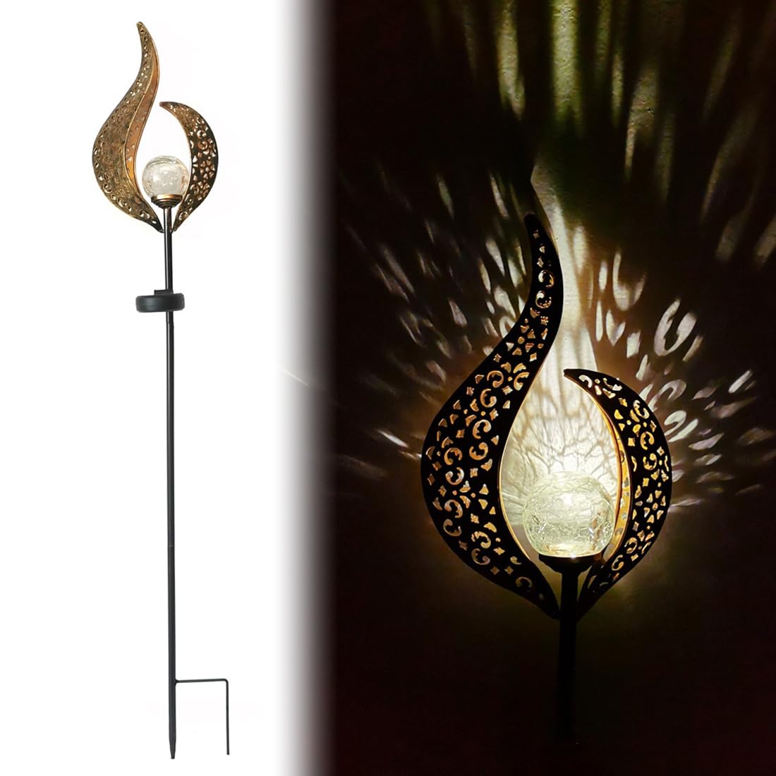Wrqioo Gold Solar Lights Outdoor Garden Lantern, Solar Torch Lights Outdoor Garden Ornaments With Crackle Ball Solar Lights, Waterproof 94Cm So-Lar Stake Lig-Hts Landscape Metal Lamp For Patio Lawn