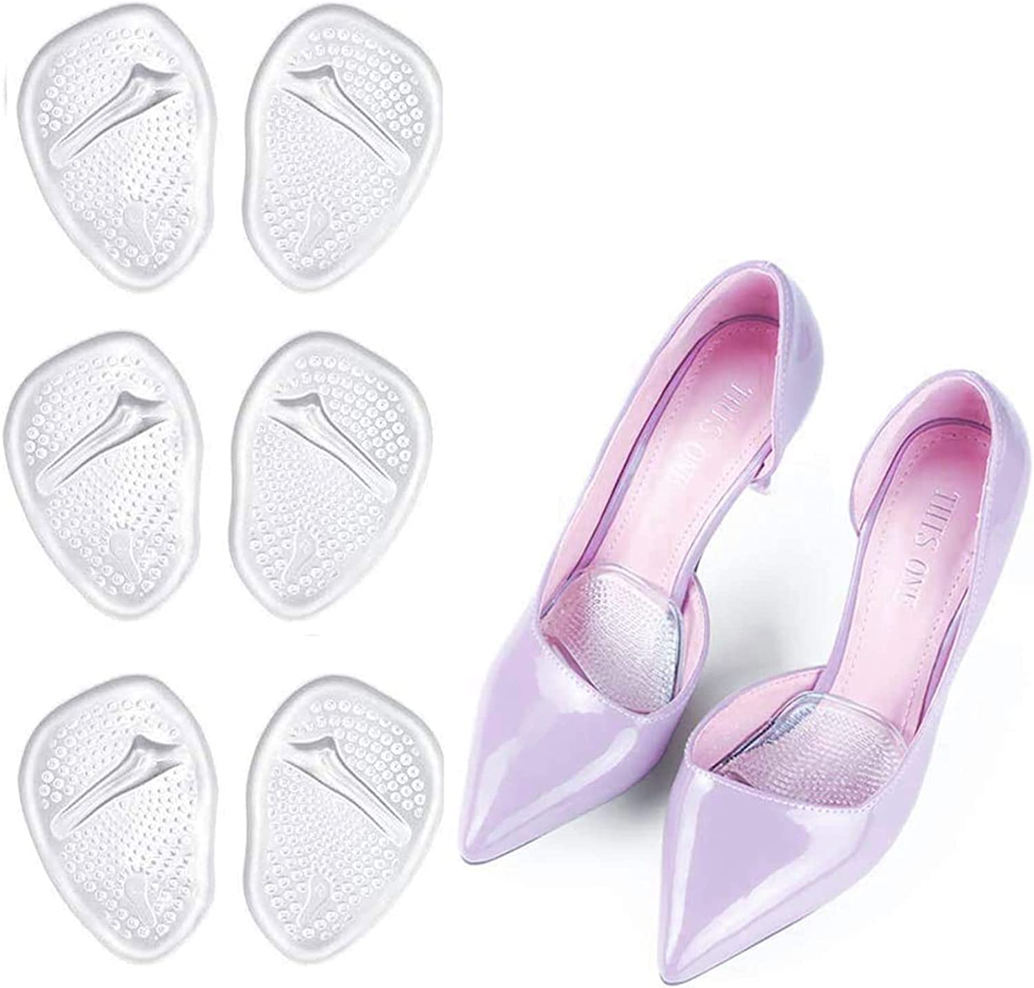 Beynant 3 Pairs Metatarsal Pads for Women Men,Silicone Ball of Foot Cushions,Soft Silicone Gel Ball of Foot Pads, Anti-Slip Soft Forefoot Shoe Insole,Soft Gel Foot Pads(Transparent)