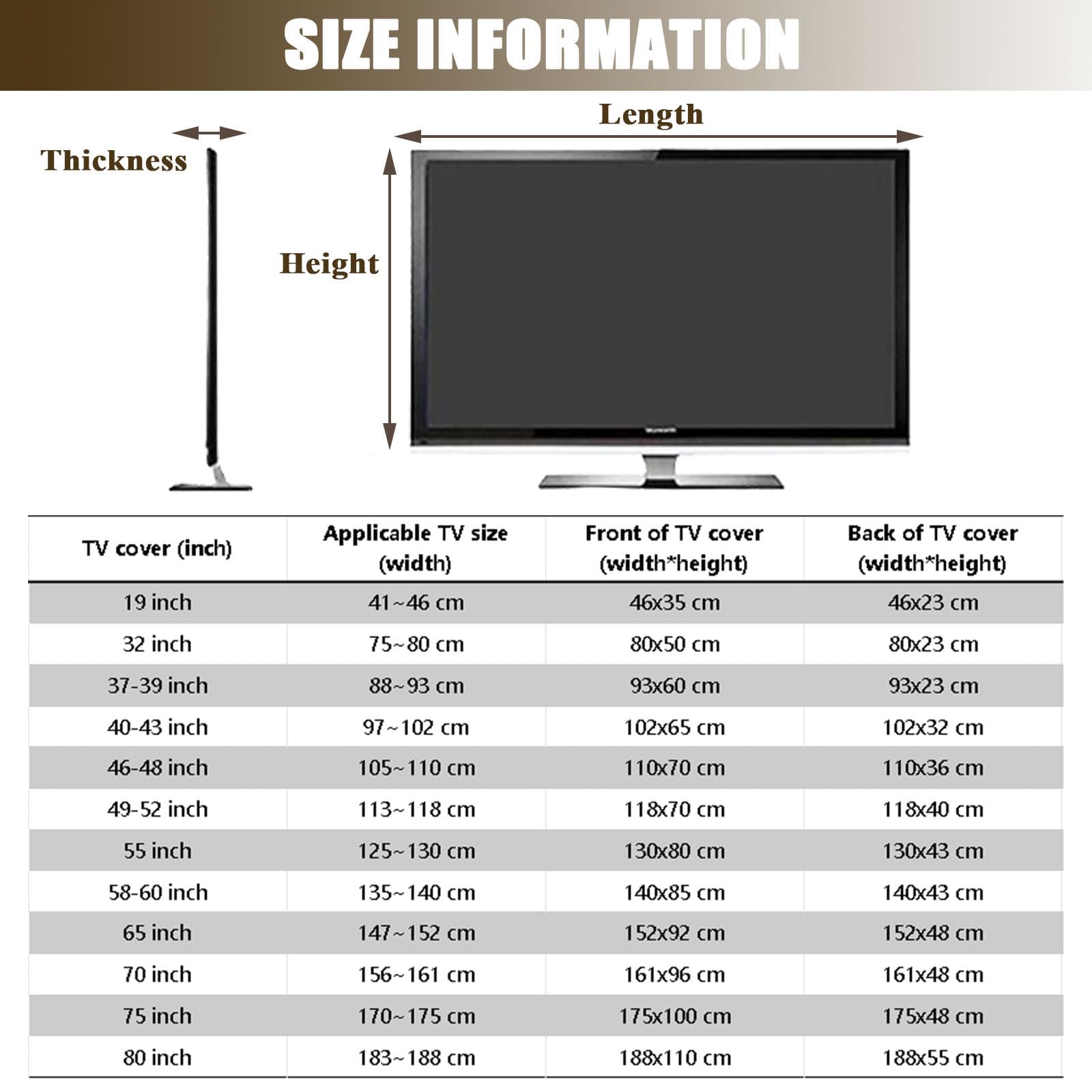 Copertura Antipolvere per TV, Copertura per Televisore da 32 A 80 Pollici, Copertura Protettiva Universale Elastica Morbida Reversibile per Schermo TV,6,80in(188 * 110cm)